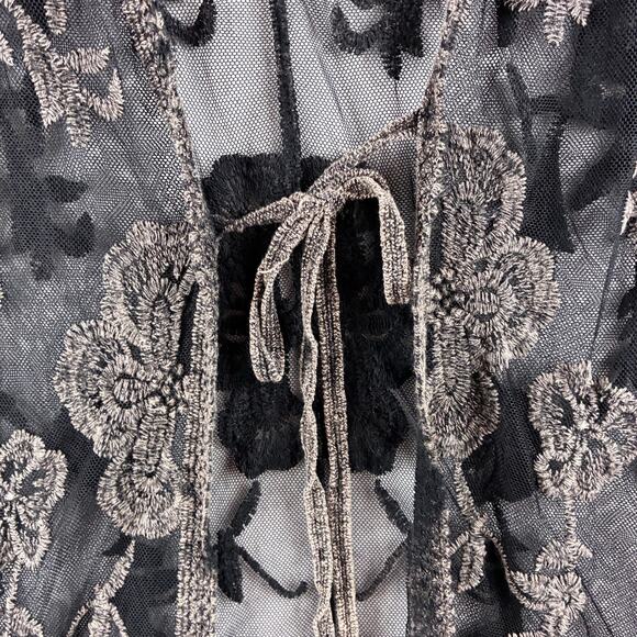 Origami Vivien Kimono Womens OS Embroidered Lace Sheer Boho Gypsy Leather Fringe - Picture 9 of 16